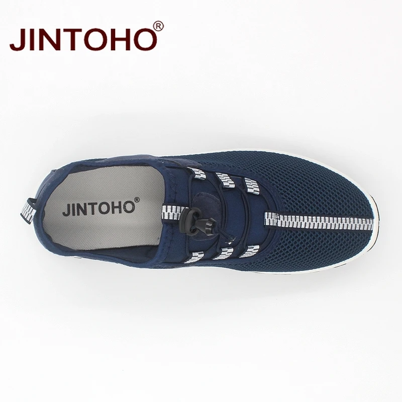 Лето jintoho мужские кроссовки без шнуровки дышащие сетчатые дешевая спортивная