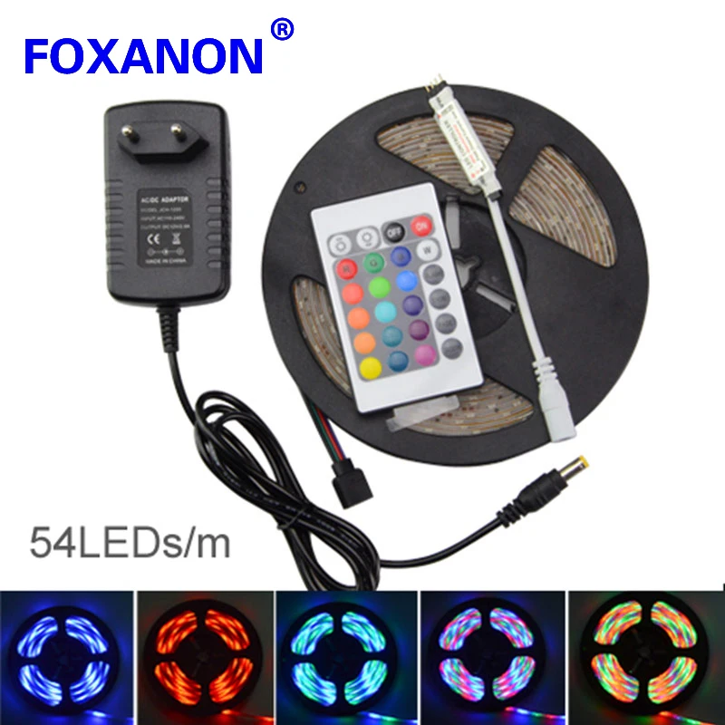 

LED Strip 3014 SMD Light Flexible 5m 270 leds DC12V Waterproof Tape Ribbon+2A Power Adapter +24Keys Remote For Holiday Party