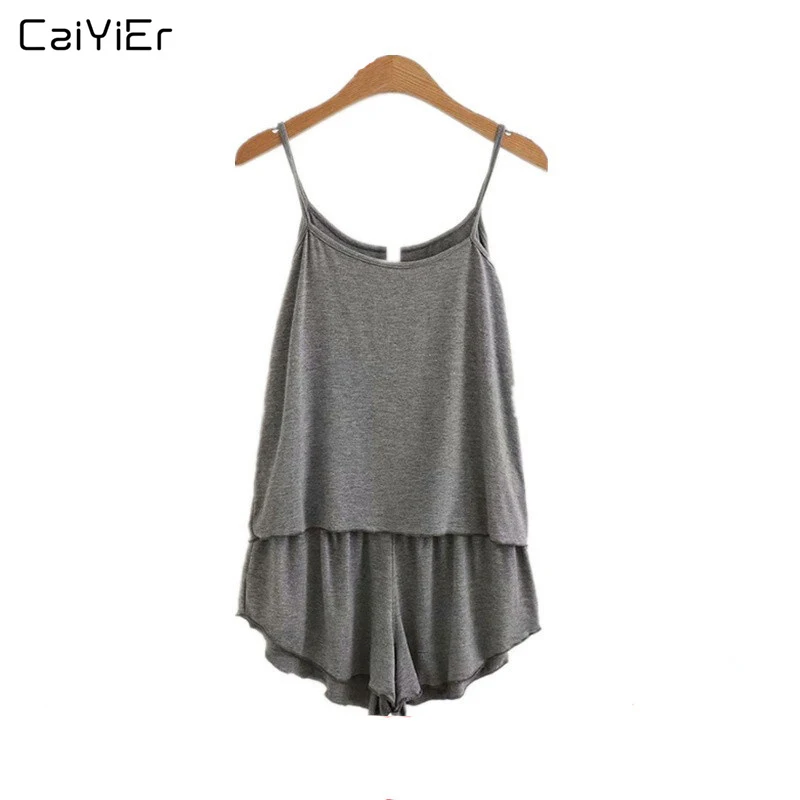 Пижама на бретельках Caiyier серая мягкая майка из модала и короткие штаны тонкая