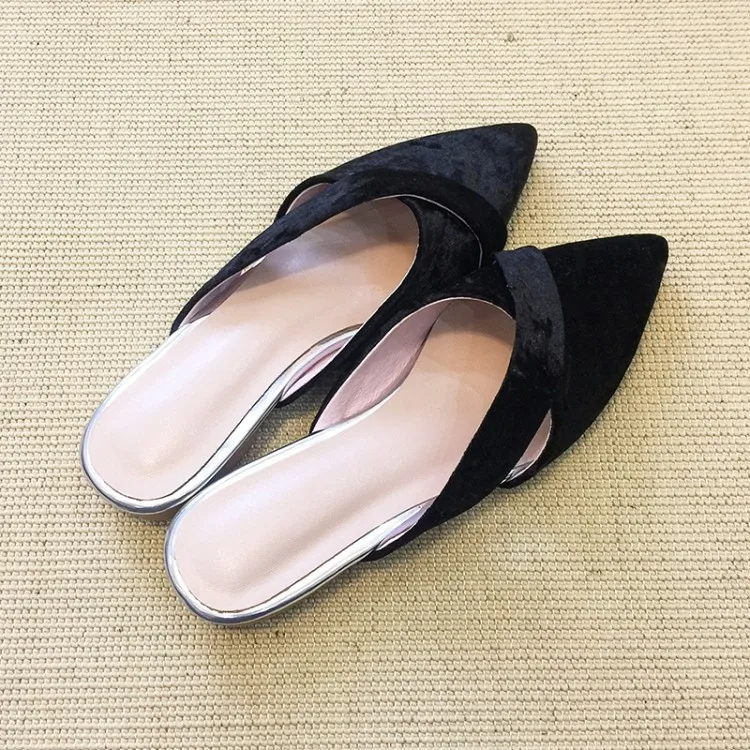 Женские бархатные шлепанцы MLJUESE синие пляжные сандалии с острым носком внутри из