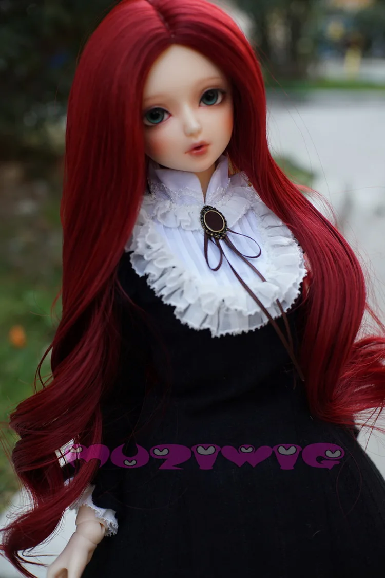 Высокое качество красное вино длинные волнистые волосы парики для 1/8 BJD куклы