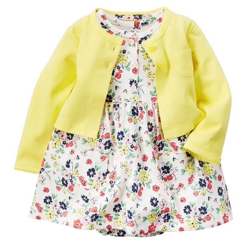2 шт. Детские Девушки Цветочный Отпечатано С Длинным Рукавом Пальто и dress