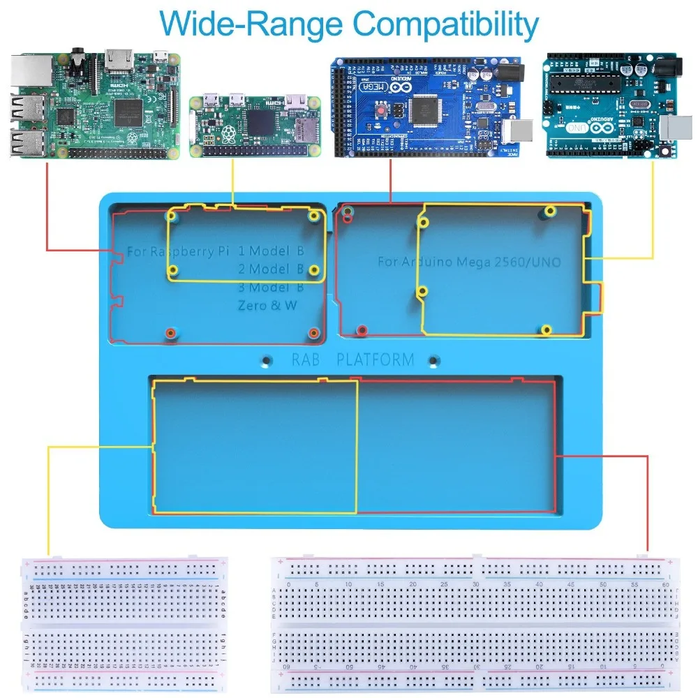 Uniroi 7 в 1 RAB держатель макет основание чехол для Arduino Raspberry Pi 3 Модель B 2 модели + RPI Zero
