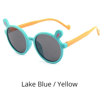 Lake Blue - Yellow Ralferty милые Солнцезащитные очки Bear Детские поляризованные Небьющийся TR90 рамки солнцезащитные очки для маленьких девочек UV400 очки ребенок оттенок K18142 - Цвет линз: Lake Blue - Yellow