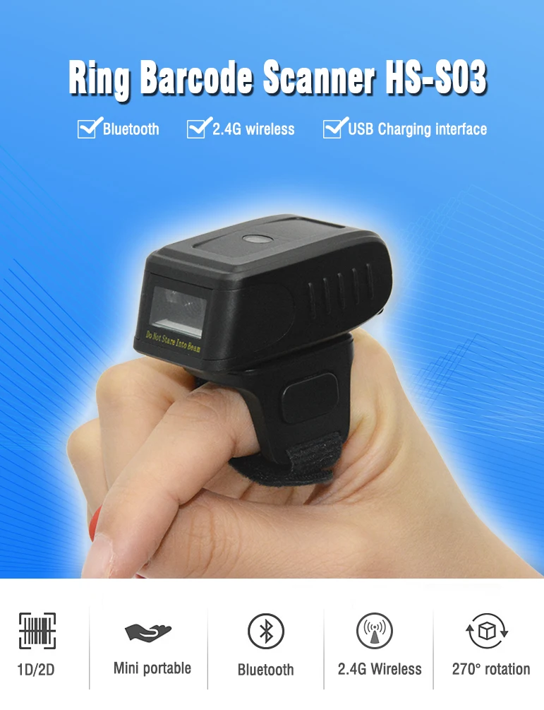 Горячая Bluetooth кольцо 2D сканер штрих кодов для Android Windows HID QR SPP код режима 1D