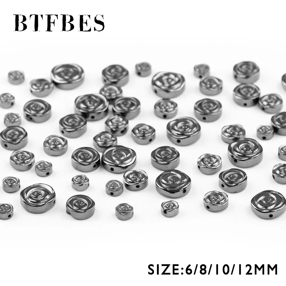 Черные гематитовые розы BTFBES плоские круглые бусины из натурального камня