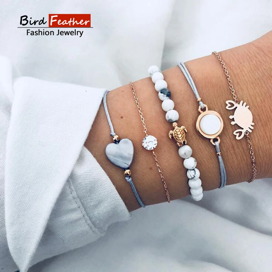 Многотипные богемные браслеты шармы С черепашками крабами для женщин модные