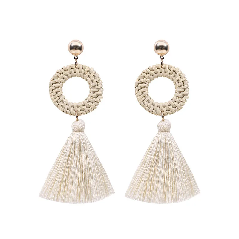 Модные желтые сережки с кисточками Boho круглые треугольные дизайнерские шикарные