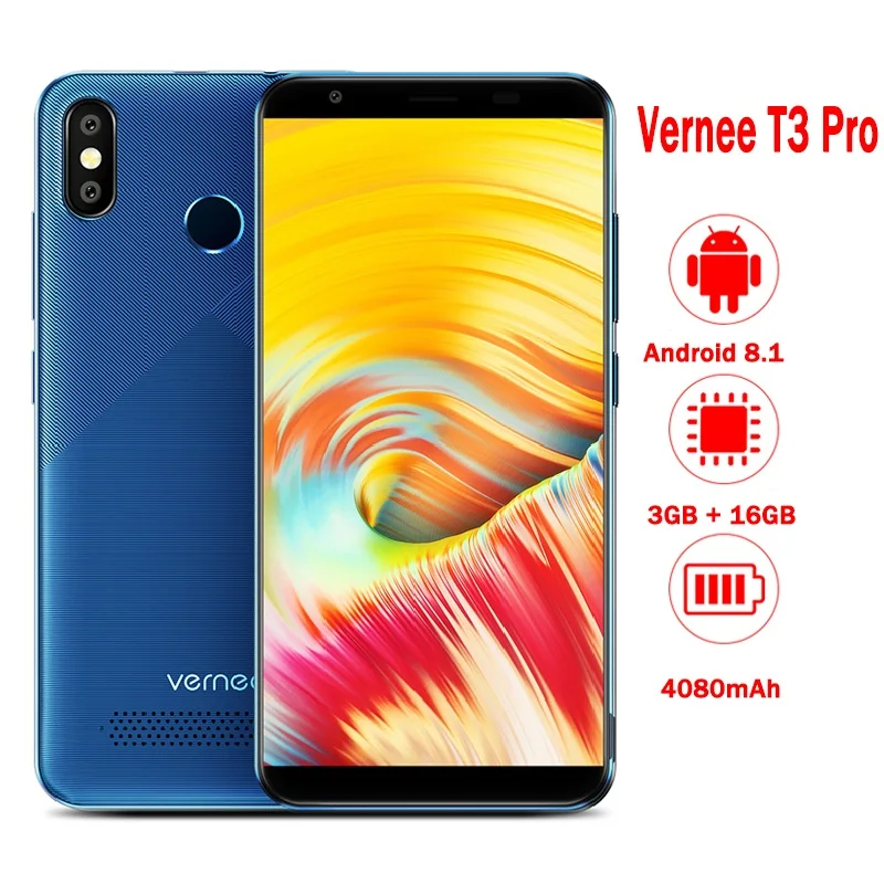 Смартфон Vernee T3 Pro с четырехъядерным процессором Face ID экран 5 дюйма 3 ГБ 16 13 МП 4080