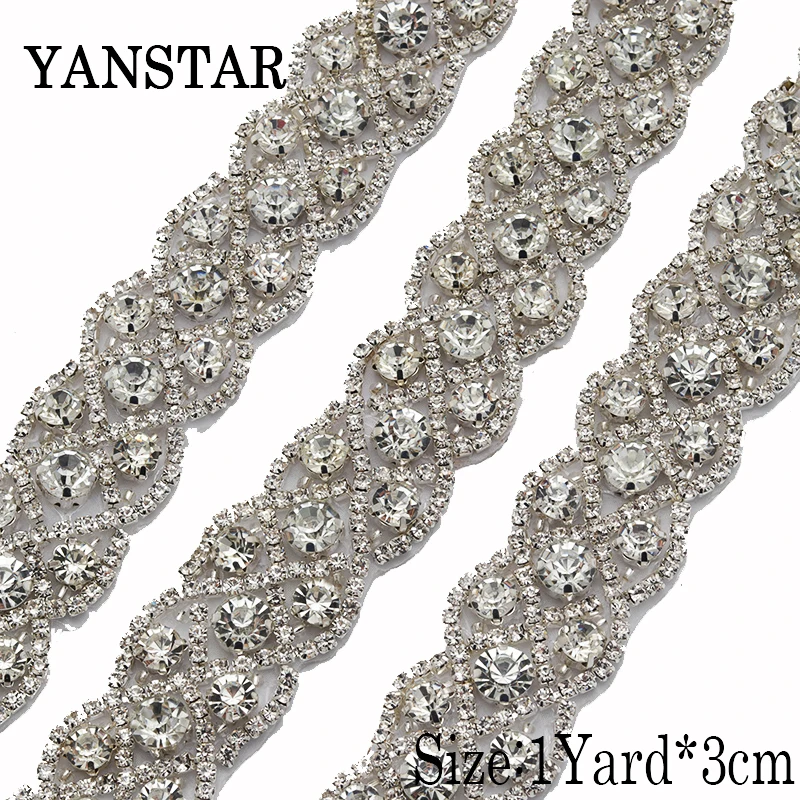 

5 YARDS Rhinestones Trimming For Wedding Sash DIY 2CM Iron On Silver Bridal Beaded Crystal RhinestoneTrim for Wedding Belt YS925