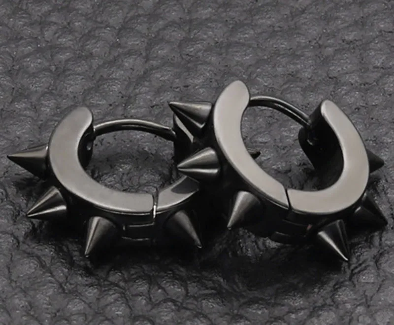 Мужские и женские серьги-кольца в стиле панк с шестью маленькими коническими