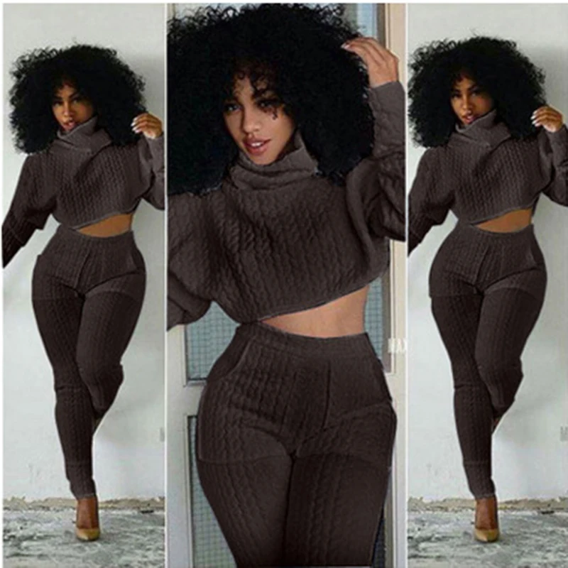 Осенний Женский комплект из 2 предметов водолазка с длинным рукавом вязаный