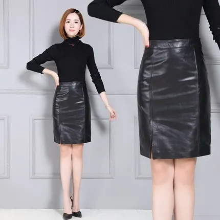 Тонкая профессиональная кожаная длинная юбка K80 | Женская одежда