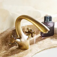 Basin Faucets Antique Brass Bathroom Sink Faucet Double Cross Handle Vanity Sink Mixer Tap znf006