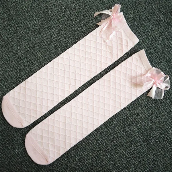 PK 35cm Милые теплые гольфы до колена с ромбовидным галстуком-бабочкой; чулки для девочек; для маленьких школьниц - Цвет: PK 35cm