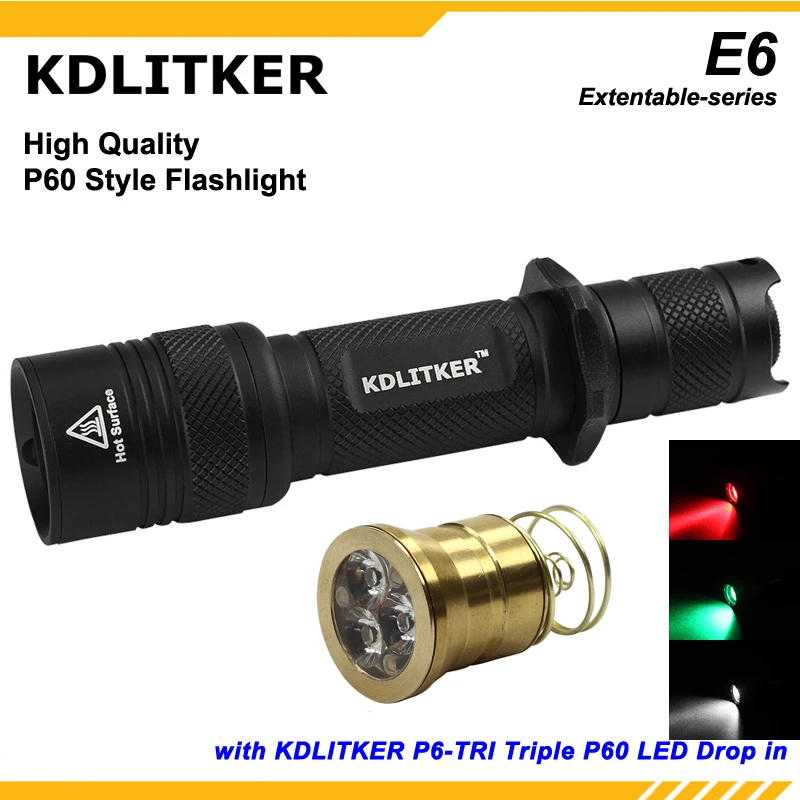 Светодиодный фонарик KDLITKER E6 w/тройной Cree XP E2 3V 9V P60 (1x1865 0/2xCR123)|Фонарики и
