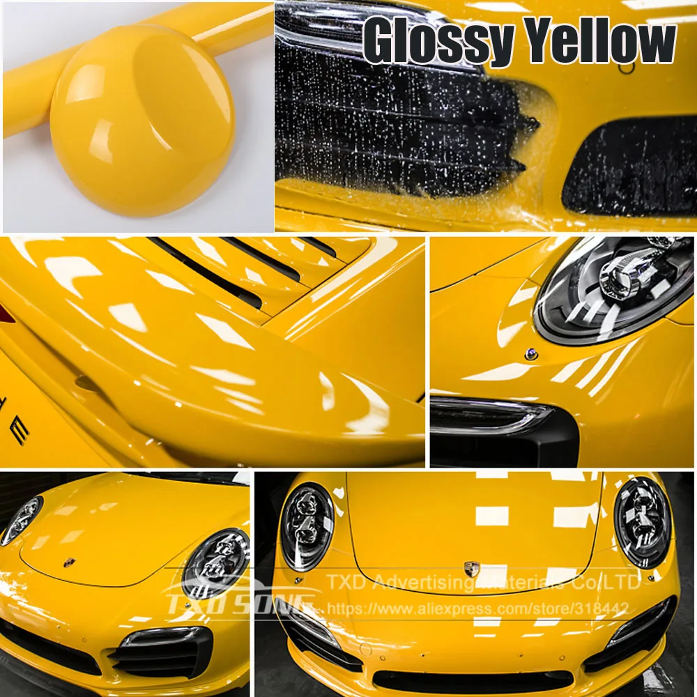 

10/20/30/40/50/60*152CM High Quality Yellow Glossy Vinyl Film Gloss Yellow vinyl Wrap Bubble Free Car Wrapping by free shipping