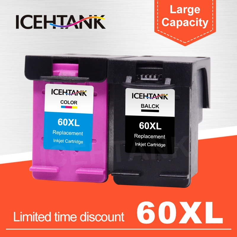 ICEHTANK Совместимый картридж для HP 60 XL Deskjet D2530 D2545 F2430 F4224 F4440 F4480 C4650 картриджи