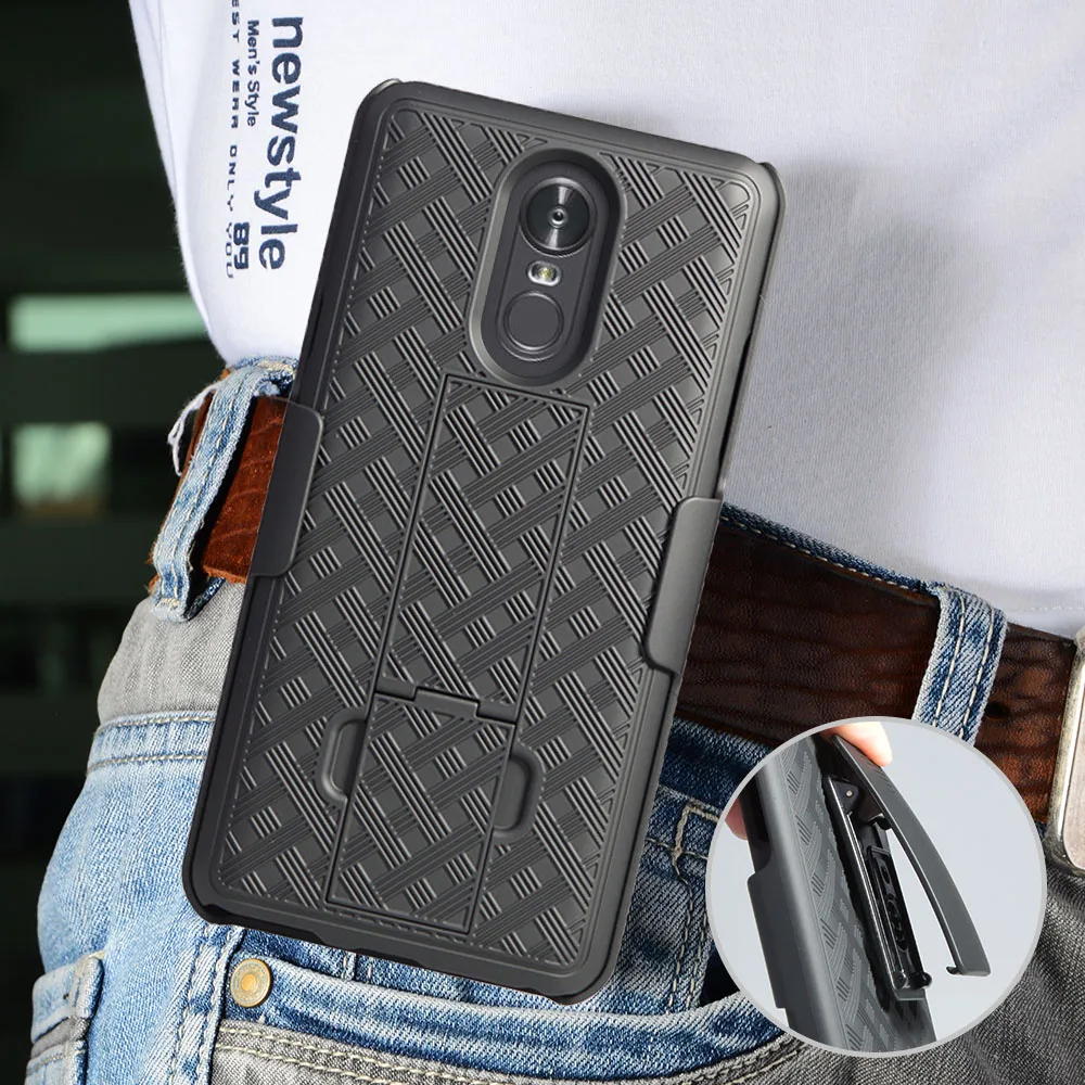 Woven 2 in 1 Hybrid Hard Shell Holster Combo Case With Kickstand &amp Belt Clip For LG Stylo 4 / Plus/LG Q stylus | Мобильные