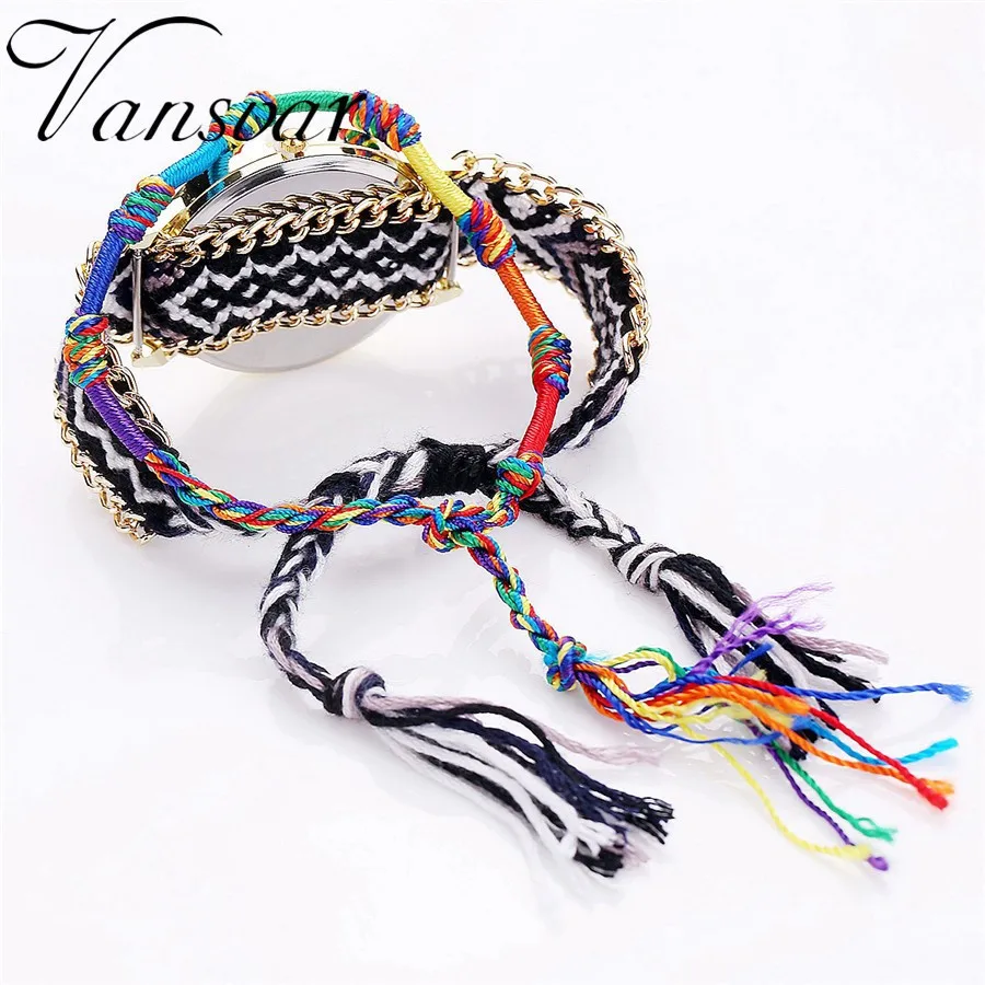 Женские кварцевые часы Vansvar наручные с плетеным ремешком ручной работы под