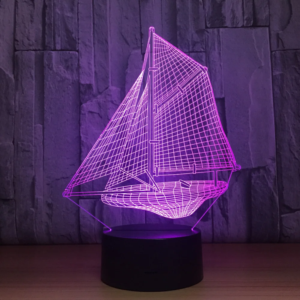 Необычный 3D креативный парусный ночник цветной яркий светильник для спальни прикроватный светильник 7 цветов Изменение 3D лампа домашний декор Прямая поставка