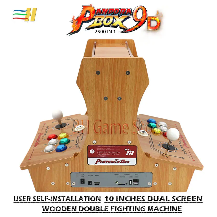 Деревянная коробка Пандора 9D 2500 В 1 есть 3d игры мини аркадная бартоп diy пользователь Самостоятельная установка 10 дюймов двойной экран есть 3P 4P игры
