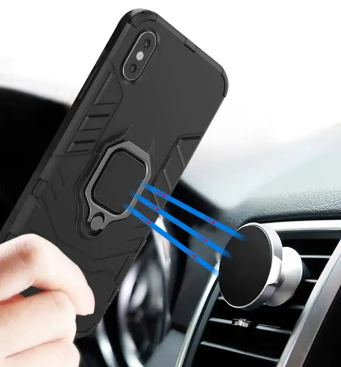 For iPhone 5 6 6S 7 8 Plus X XS MAX XR Case Magnetic Suction Ring Bracket Cases Silicone Rubber Hard Armor Cover |