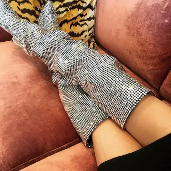

2018 Super Hot Luxury Full Crystal Women Over The Knee Boots Sexy Pointy Toe Ladies Wedge Heel Boots Fashion zapatos de mujer