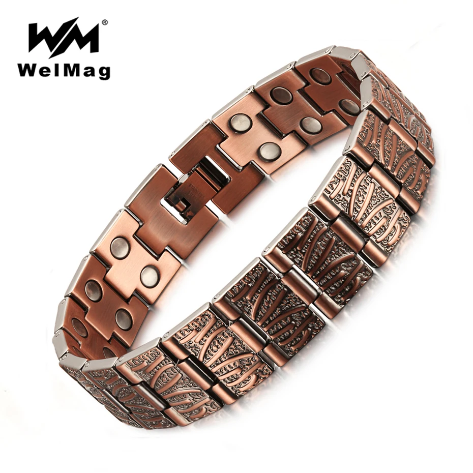 

WelMag Pure Copper Magnetic Bracelet Man Charm Vintage Double Row Strong Magnets Therapy Bio Male Bracelets Homme Jewelry 2019