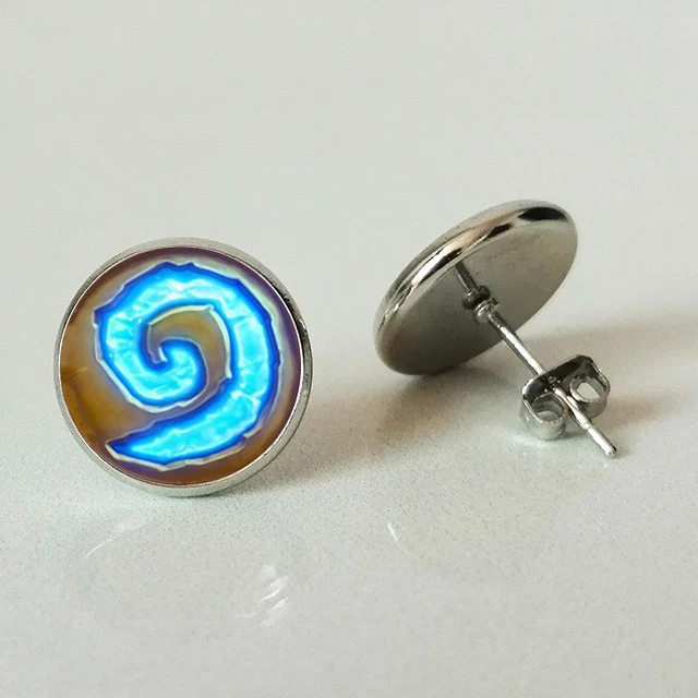

WoW World of Warcraft Hearthstone Glass Round Stud earring Charm Stud earring Jewelry Blue Stud earring men Jewelry gift