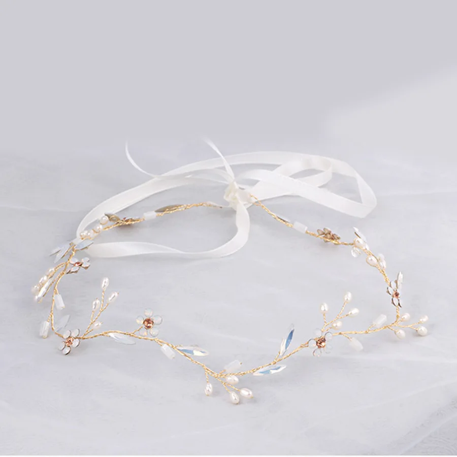 White Opal Vine Headband Crystals Bridal Wreath Hair Boho Head Piece Bohemian Gold Wedding Headpiece | Украшения и аксессуары
