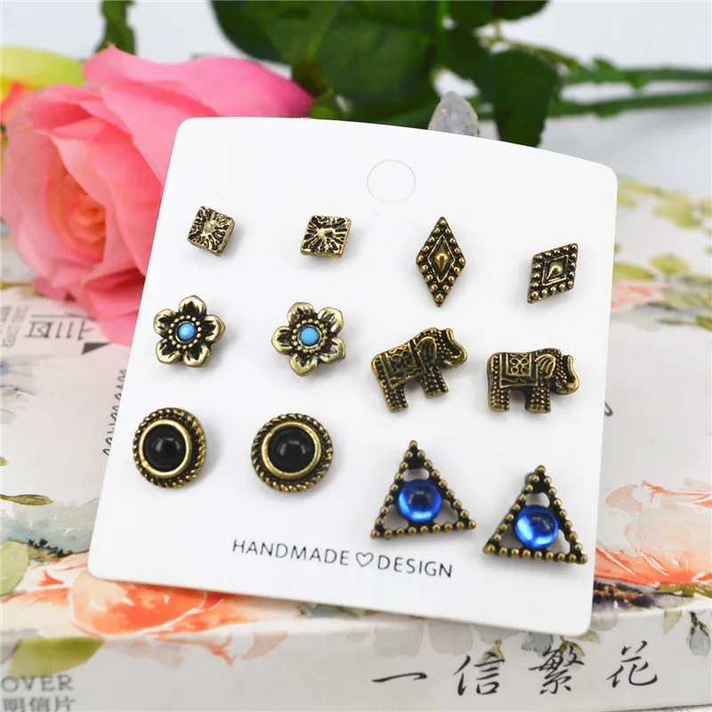 XQ6 пар/наборы из цинкового сплава античный медный цвет серьги клипсы цветок слон