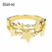 baihe solid 14k yellow gold 0 07ct certified hsi round natural diamonds women trendy fine jewelry beautiful star diamond ring