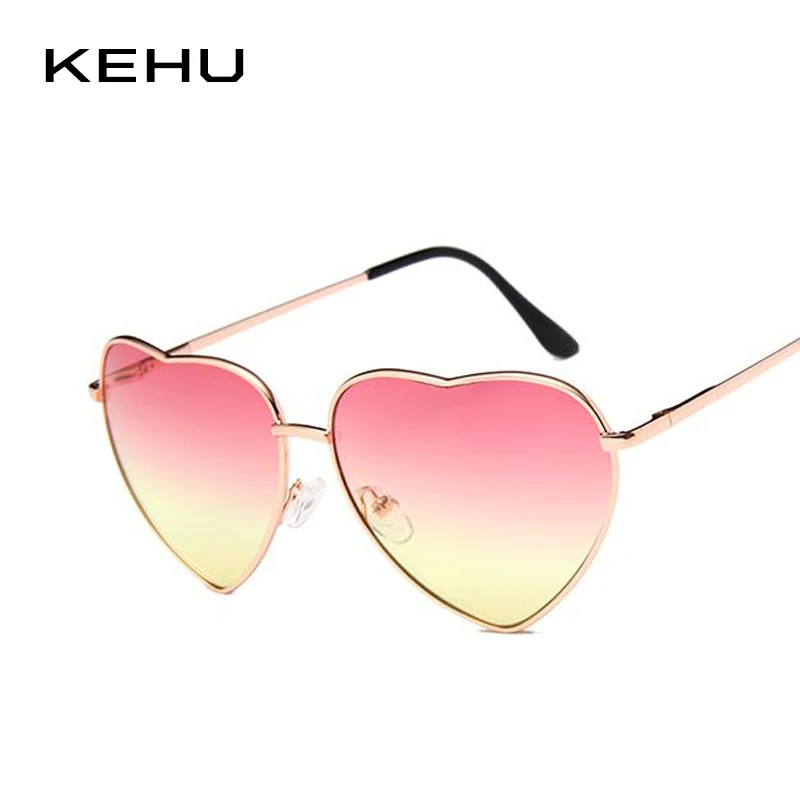 Kehu Новая мода сердце форме многокрасочный очки солнцезащитные женские металлические Светоотражающие Модные солнцезащитные очки Мужчины зеркало новые k9073