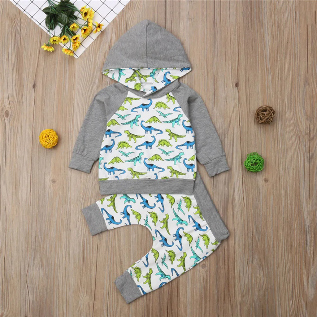 Комплекты одежды для маленьких мальчиков и девочек топы с капюшоном принтом