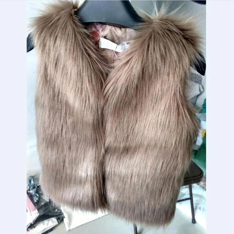 2017 модный однотонный жилет из искусственного лисьего меха для маленьких девочек