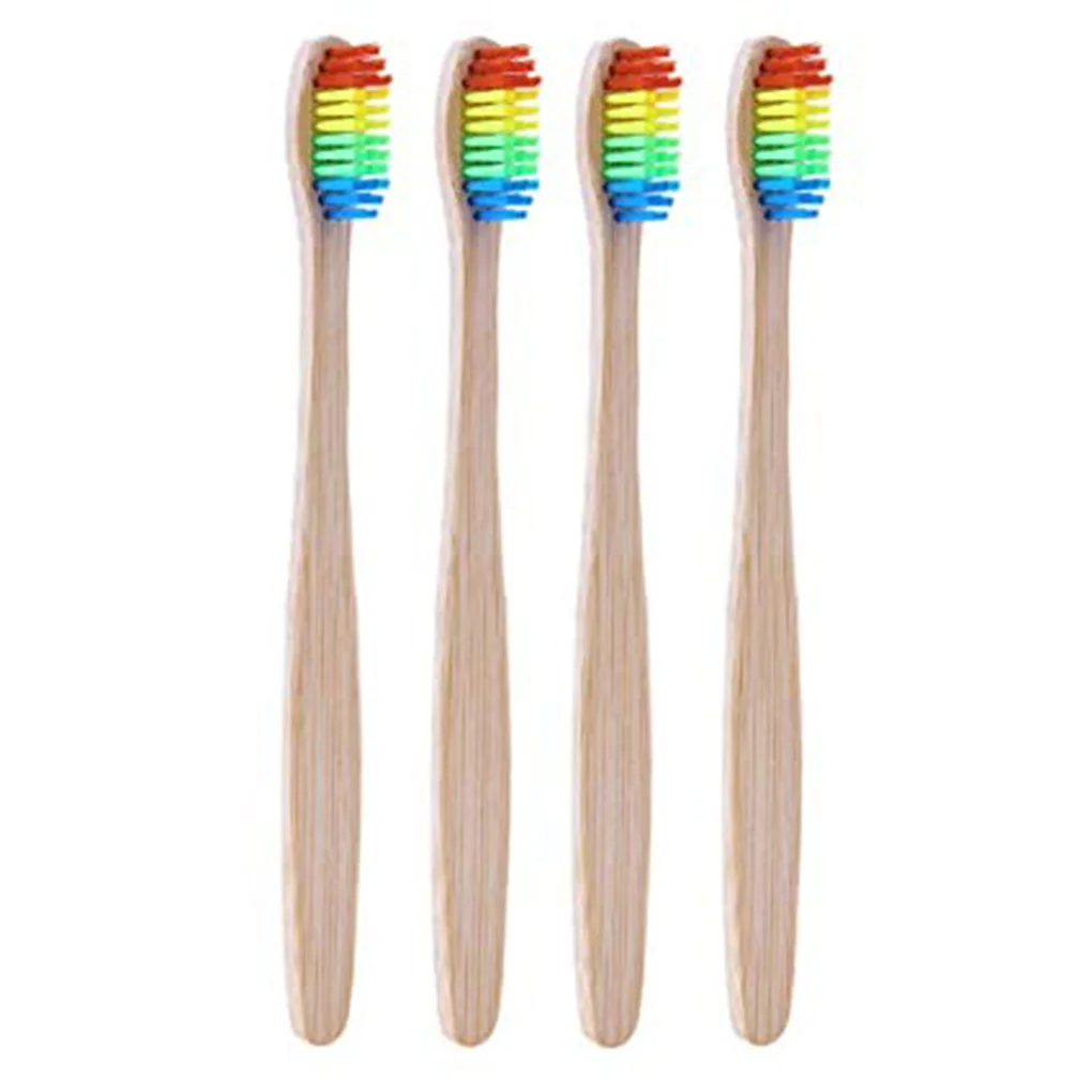 

4pcs Rainbow Color Bamboo Handle Toothbrushes Soft Kids Environmental friendly Toothbrush Dental Care