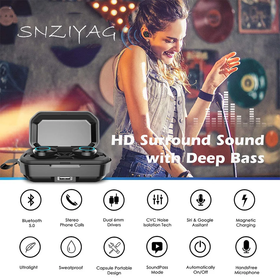 Беспроводные наушники SNZIYAG с Bluetooth V5.0, 3D Touch IPX6, уличные беспроводные наушники-вкладыши с аккумулятором 3000 мАч для Xiaomi Airdot