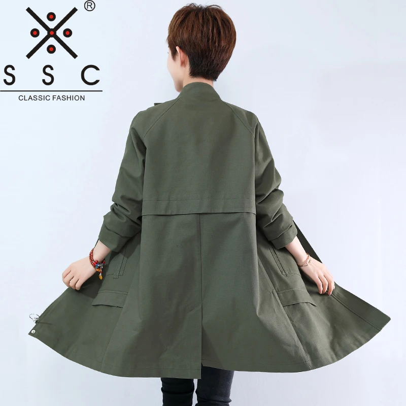 SSC осень новое длинное пальто Для женщин Повседневное тренчи воротник стойка с