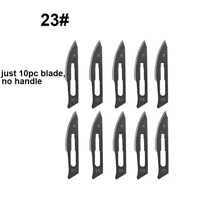 10Pcs No.23 Blades 1 Set 10 pc 10#-24# Carbon Steel Surgical Scalpel Blades+ 1pc 4# Handle Scalpel DIY Cutting Tool PCB Repair Knife - Цвет: 10Pcs No.23 Blades