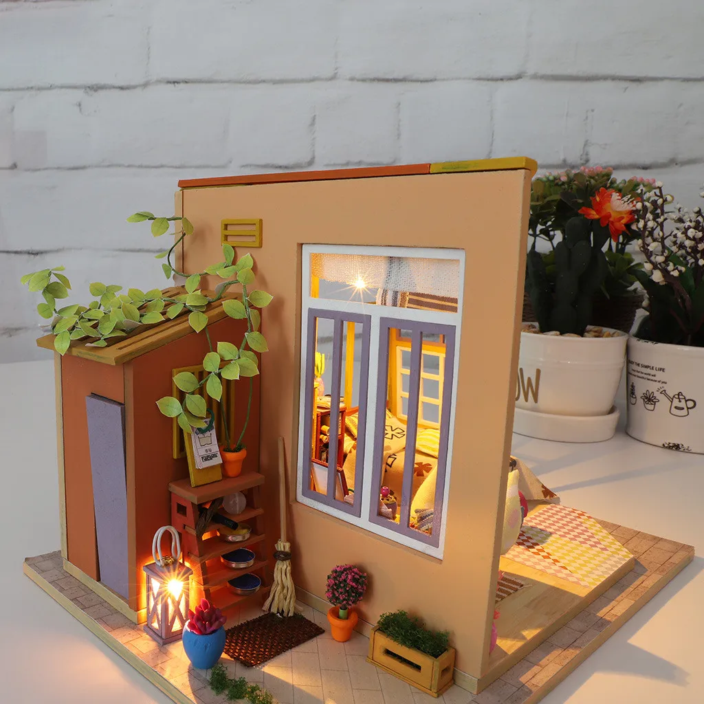 CUTEBEE деревянная кукольная мебель для дома DIY миниатюрная 3D модель со светодиодным