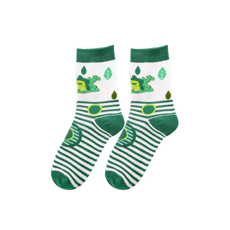 Green stripes socks Женские милые хлопковые носки с забавными покемонами, милые розовые носки с буквами, цветные носки с орлом в шахматном стиле, женские счастливые носки, Ne76830 - Цвет: Green stripes socks