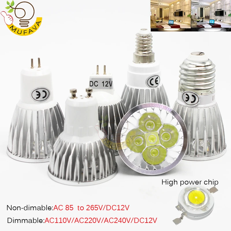 E27 e14 светодиодные лампы с регулируемой яркостью MR16 DC12V led 9 Вт 12 15 GU10 высокой