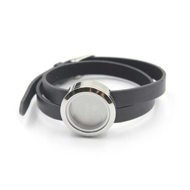 URSJEWELRY 316L нержавеющая сталь Водонепроницаемый 25 мм/30 мм Винт Топ Серебряный круглый медальон браслет с кожаным ремешком