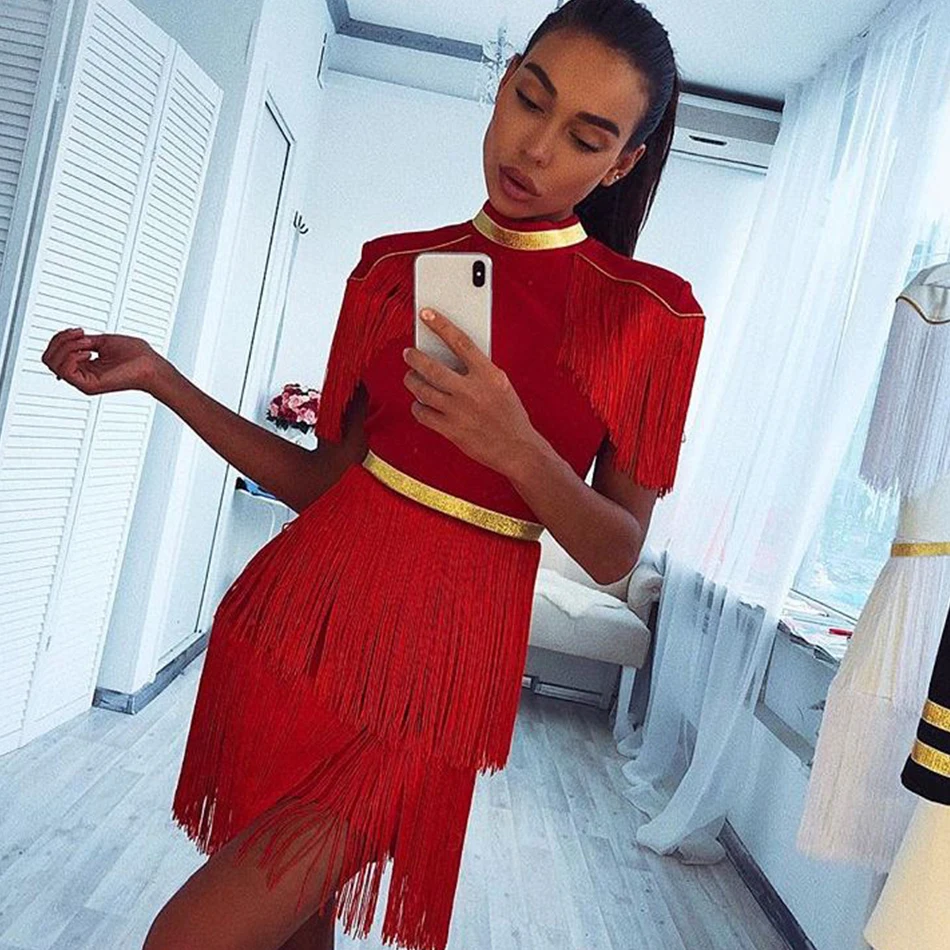 Dressbird Для женщин Летнее облегающее платье Вечерние платья Vestido элегантный белый черный короткий рукав платье с бахромой, с кисточками, мини-Клубное платье Vestidos