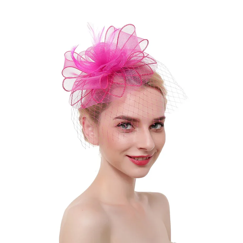 Kajeer стиль женские перьевые сетки Hairwear чародейные шляпы лошадь гонки праздничные шапки невесты пряди волос аксессуары для волос - Цвет: ROSE RED