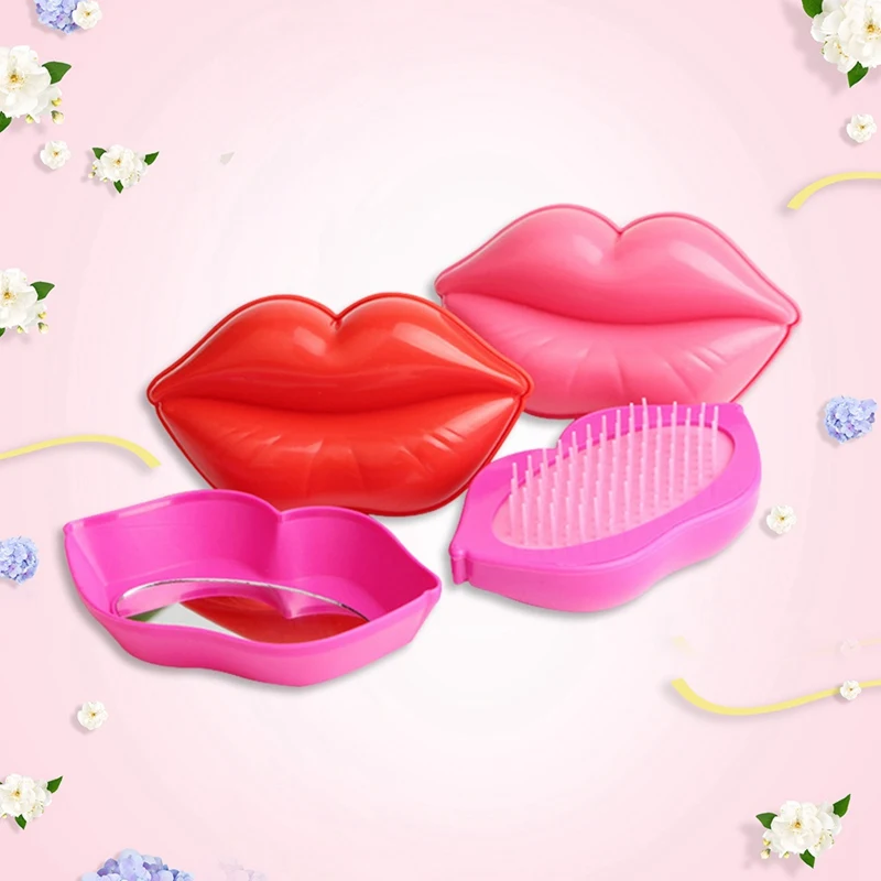 Горячая продажа красные губы женщина волшебная ручка зеркало Detangling Расческа для