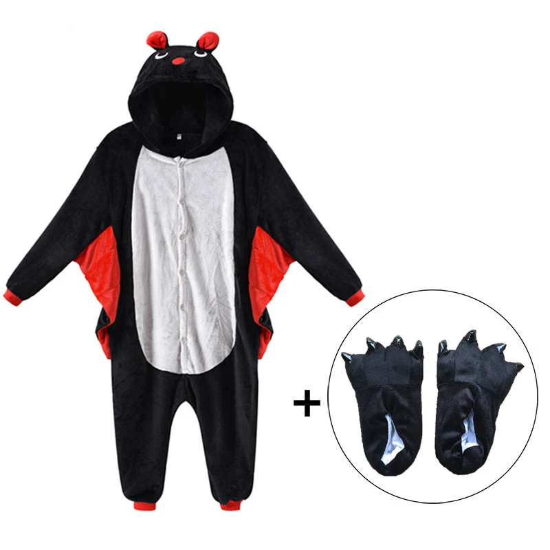 Pajama With Slipper Детские комбинезоны с тапочками Кигуруми для детей, взрослых, женщин, летучая мышь, Пижамный костюм, комбинезон, вечерние, забавные, фланелевые пижамы - Цвет: Pajama With Slipper