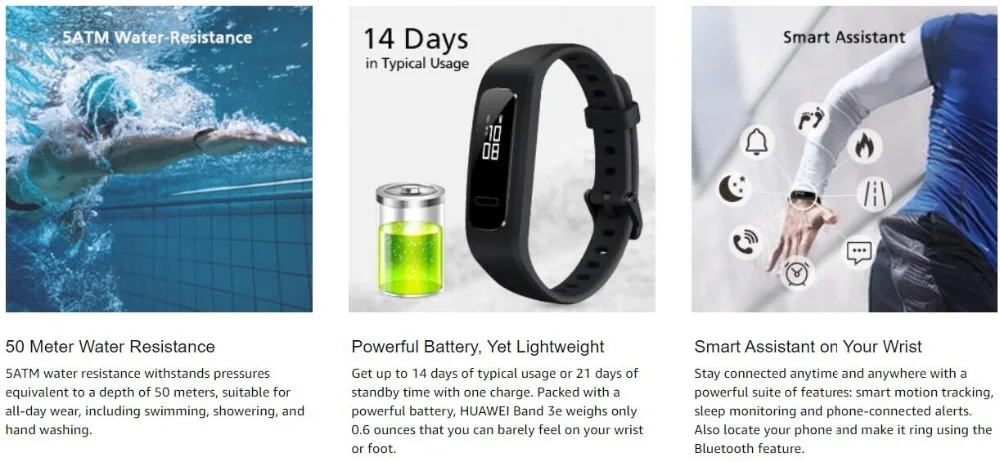 huawei Band 3e Honor Band 4, умный Браслет для бега, Amoled, цветной, 0,5 дюйма, сенсорный экран, для плавания, для обнаружения положения, для сна
