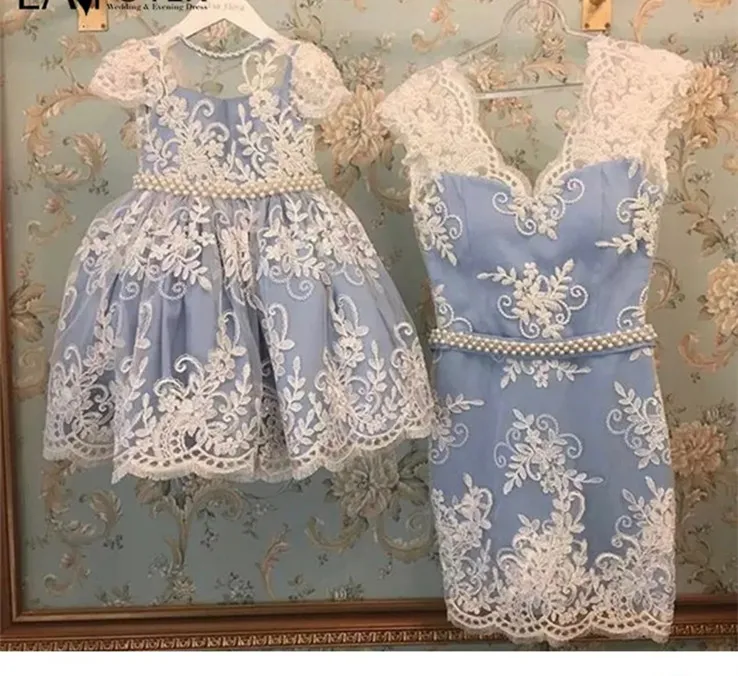 Новое платье для мамы и дочки на заказ Кружевное Платье До Колена с треугольным